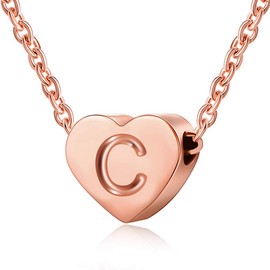 SKQIR Heart Necklace with Initial Letter C,14K Rosegold Tiny Heart Pendant Dainty Minimalist Gift For Women