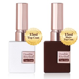 Double Rhythm 2 Pcs 15ML No Wipe Gel Top Coat and Base Coat Set Clear Glossy Gel Polish Kit Soak Off UV LED (Top Coat and Matte Coat)