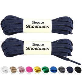 Stepace [2 Pairs Flat Elastic Shoe Laces for Trainers 31"-63" Length 10 Colors Stretch Shoelaces Navy blue 80