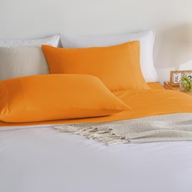 Full Size Bed Sheets Set, Orange Cooling Hypoallergenic Microfiber Double Bed Sheets, Soft Oeko-Tex Extra Deep Pocket Sheets & Pillowcases Wrinkle Free Bedsheets