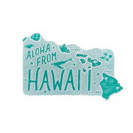Noteworthy Hawaii Postcard, Hawaiian Islands Map, The Aloha State, Die Cut Letterpress Postcard