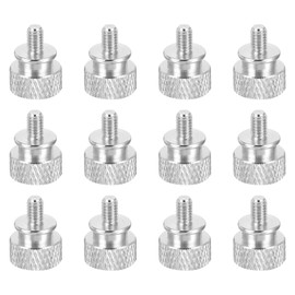 sourcing map 12pcs M4x6mm Knurled Thumb Screw Computer Case Threaded Hand Tighten Screws Aluminum Alloy for PC Case, Bright Silver