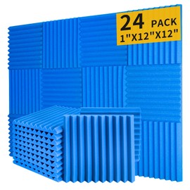 Saiqiang Blue Acoustic Panels 24 Pack 1 x 12x 12 Inches Sound Proof Foam for Wall Soundproof Noise Cancelling Wedge Studio Foam Panels Sound Absorbing High Density