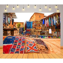 CORFOTO 8x6ft Fabric Morocco Souvenir Shop Photo Backdrop Fortified Village Southern Morocco Ancient Architecture Photography Background Travel Portrait Photo Studio Props