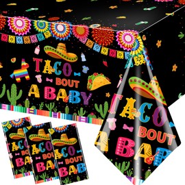 GREHUMOR Taco Bout a Baby Tablecloth 3Pcs Black Gender Reveal Party Decorations Cactus Cowboy Hat Avocado Plastic Disposable Table Cover Mexican Taco Theme Gender Reveal Supplies