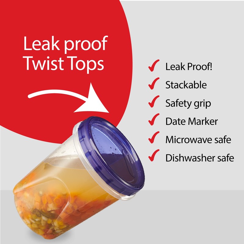 PLASTICPRO 6 Pack Twist Cap Food Storage Containers with Blue