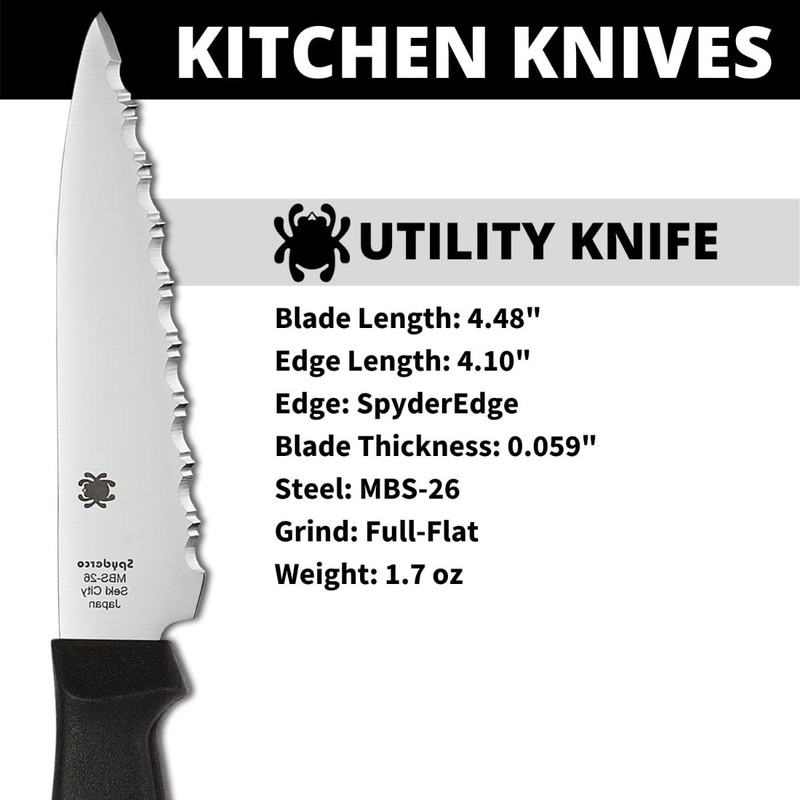 Spyderco Lightweight Kitchen Utility Knife with 4.5" MBS-26 Stainless Steel