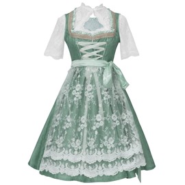 Yageshark Dirndl Women's Midi Costume Dress Dirndl Dress with Blouse Dirndl Apron 3-Piece Green for Oktoberfest Festive Occasions, Green