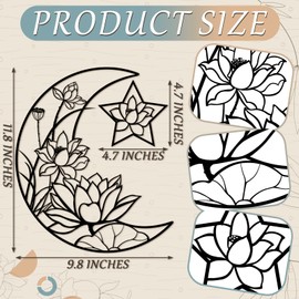 4 Pieces Moon Wall Decor Metal Moon Ramadan Phase Wall Hanging Floral Art Black Boho Large Moon and Star Phase Wall Signs for Eid ul Fitr Half Moon Flower Sculpture Wall Decor (Fresh Style)