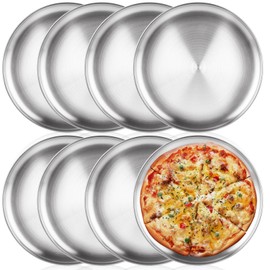 AKOLAFE 8 Pack Personal Pizza Pans 8 Inch Pizza Pans Stainless Steel Pizza Pan Set Small Round Pizza Pan for Oven Metal Pizza Plates Platter Pizza Baking Sheet Pizza Tray for Serving Cooking Grilling