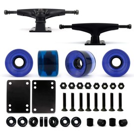 VJ Skateboard Truck and Wheel, 5.0 Skateboard Trucks (Black) w/Skateboard Cruiser Wheel 60mm, Skateboard Bearings, Skateboard Screws, Skateboard Riser Pads (Gel Blue)