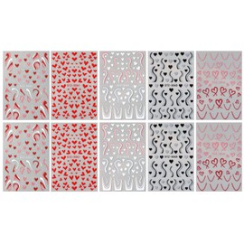 JMEOWIO 10 Sheets Valentines Day Heart Nail Art Stickers Decals Self-Adhesive Heart Nail Supplies Nail Art Design Decoration Accessories