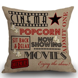 Smooffly Movie Theater Cushion Cover Outdoor Furniture Decorative Linen Square Double Sided Printing Pillow Cover for Home Office Sofa Couch Car Garden 45 x 45cm 18 x 18 inches