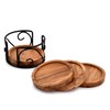 EDHAS Acacia Wood Coaster Set of 4 with Iron Holder