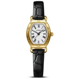 LN LENQIN Women's Retro Style Watch Lightweight and Luxurious Watch with Leather Strap, Black gold white, Strap.