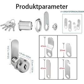 Locker Lock, Mailbox Lock, 5 Keys, Furniture Lock Comes with 5 Different Lock Plates, for Cabinet Doors, Furniture, 16 mm