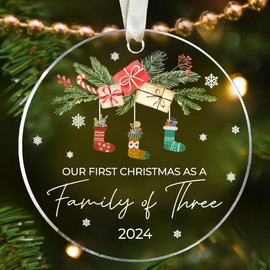 Family Christmas Ornaments 2024 - New Mom and Dad Gifts First Time 2024 - Our First Christmas as a Family of 3 Ornament - Baby First Christmas Ornament - Acrylic 1st Christmas Family Ornament 2024