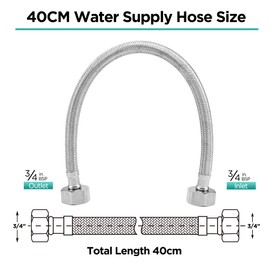 40cm Flexible Pipe Contectors 3/4" x 3/4" BSP Fitting Stainless Steel Braided Hose Pipes Tail Plumber Flex Hose DIY Repalcement for Bathroom Kitchen Boiler（Only 1 Pipe