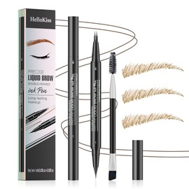 Microblading Eyebrow Pen - Light Brown Eyebrow Pencil - 2-in-1 Dual-Ended Waterproof Brow Pencil - 2-Fork-Tip Brow Pen and Precise Brush Defined Natural Brows Last All Day