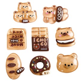 Aanxufa 50pcs Resin Bear Charms Mixed Set, Flatback Bulk Mixed Slime Charms Animal Bear Snack Bread Chocolate for Crafts DIY Gifts
