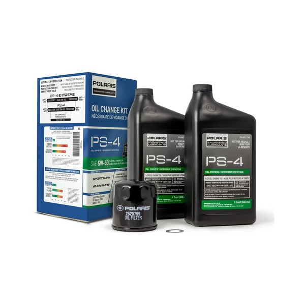 Polaris Off Road Oil Change Kit for Scrambler XP 1000 & 850, Sportsman XP 1000 & 850, ACE 500, RANGER 500 Models and More, 2 Quarts of PS-4 5W-50 Full Synthetic Oil, 1 Oil Filter, 1 Washer - 2877473