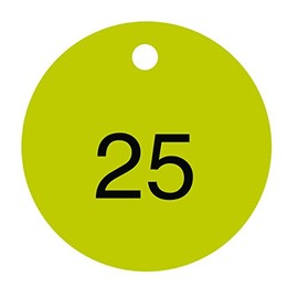 Accuform TDG361YL Accu-Ply Plastic Engraved Numbered Tag, Circle, 1 to 25 Series, 1.5" x 1.5", Black on Yellow (Pack of 25)