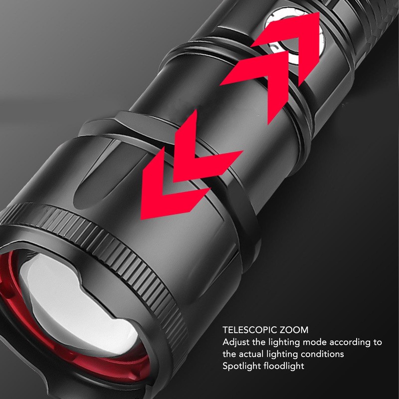 Telescopic Focus Flashlight XHP160 LED Super Bright Flashlight for Camping