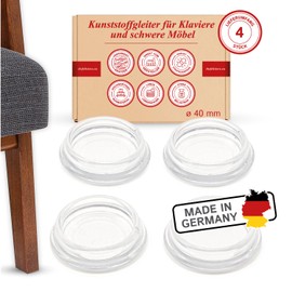 K.D.J. Brand Furniture Coasters, Piano Coasters, Round, Transparent, 4 Pieces, 40 mm Inner Diameter, Piano Floor Protectors, Piano Coasters Glass Transparent - Made in Germany