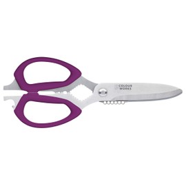 Colourworks 10 in 1 Multifunction Kitchen Scissors with Built-In Edgekeeper Scissor Sharpeners, Bottle Openers, Zester and More, Stainless Steel, Plum, 23 cm
