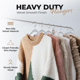 Our Modern Space 100 Pack Velvet Hanger for Shirt Pants Dresses Skirts Suits Jackets - Slim Space Saving Design - Standard Coat Hanger - Sturdy & Durable Design with Shoulder Grooves Hook - Ivory