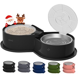 Newget Stainless Steel Dog Bowl Set with Lids, 304 Metal Dual Food & Water Bowls for Dogs & Cats, Foldable Pet Feeder with Cover Keeps Food Fresh, Anti-Skid Dog Dish for Small/Medium/Large Pets