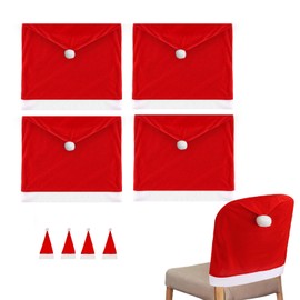 4 x Christmas Set Stretch Chair Covers for Dining Room Chairs | Chair Cover - Christmas Decoration Removable Christmas Chair Cover Chair Cover for Hotel, Banquet, Kitchen, Restaurant, Home, Wedding