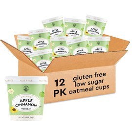 Mylk Labs Apple Cinnamon Gluten Free Oatmeal Cups - Low Sugar Breakfast, High Fiber Thin Rolled Oats, High Protein Instant Oatmeal, Non GMO, Vegan, Nut Free - 12 Pack