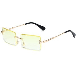 YUELUQU Retro Rimless Rectangle Sunglasses for Women Men Transparent Glasses Y2K Vintage Eyewear (Gold Yellow)