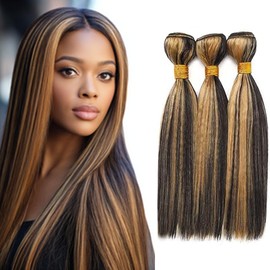 BilltiiWW Ombre P1B27 Straight Bundles Black Mixed With Blone Straight Human Hair Bundles Brazilian Natural Blonde Highlight Human Hair for Black Women 20 22 24 Inch