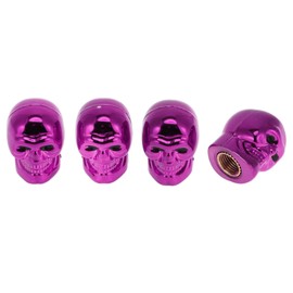 HEROFFIX 4 Pcs Skull Head Shape Tire Valve Stem Caps Decorative Tyre Valve Dust Covers 7x22mm Purple Plastic Copper