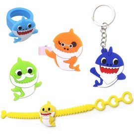 25 pieces shark key ring bracelet rings, hair clip brooch set, cute shark pendant, birthday party supplies, gift for boys girls children