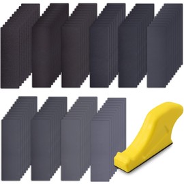 SIQUK Sandpaper with Sanding Block Set of 100 Wet Grit 120/180/240/320/400/800/1000/1200/2000/3000 Sandpaper Assortment for Sanding and Polishing