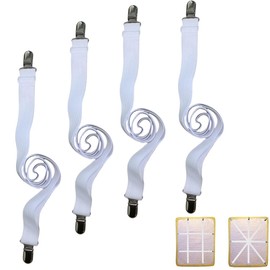 Sutfmwe Sheet Straps for Queen Size Bed, Bed Sheet Clips Fasteners and Suspenders, Elastic 27 to 90 Inch Bed Sheet Holder Straps for King Twin Bed, Sofa Mattress Cover Tablecloth, 4Pcs (White)