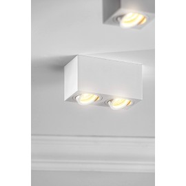 CGC Lighting Modern Ceiling Spotlight Cylinder Surface Mount Adjustable Tilt Downlight GU10 (White, Square Double)