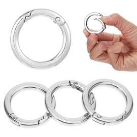 Pack of 4 Round Carabiner 35 mm Silver Metal Carabiner Ring Flat Spring O Ring Alloy Carabiner Hook Keychain Accessories for Shoulder Bag Keychain Craft DIY