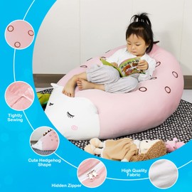 NCONCO Storage Bag for Stuffed Animals Bean Bag Chair Storage Bag Filled Animal Storage Bean Bag Chair Toddler Toy Organiser Comfy Floor Lounger Hedgehog Chair (Pink)