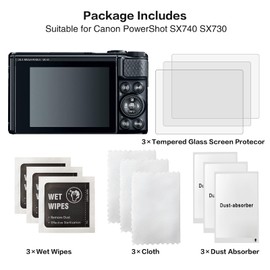 Rieibi (3 Packs) Screen Protector for Canon PowerShot SX740 hs SX730 hs Digital Camera, 0.25mm 9H Hardness Tempered Glass Film for Canon SX740 SX730 Anti-Fingerprint Anti-Scratch Ultra-clear