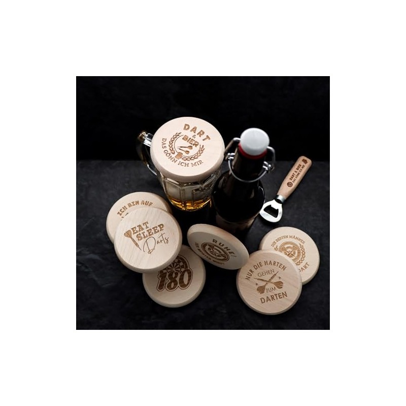 Spruchreif Coasters for Drinks Wooden Coasters for Drinking Glasses 2-in-1