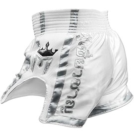 Meister ELITE Muay Thai Shorts - Fully Elasticated Waist w/Mesh - White/Silver - X-Large (36-37)