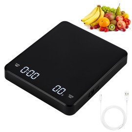 YUNYODA Küchenwaage Digital, Digitale Küchenwaage mit Timer und LED Display, Küchenwaage 0.1g/3kg Genaue, USB Waage Abstellautomatik und Tara Digitalwaage kaffeewaage für Küche Backen Kochen, Schwarz