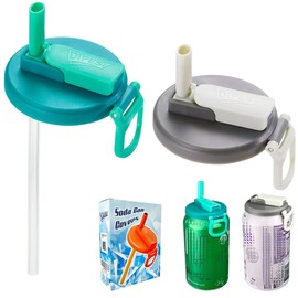 DIPESI 2 Color Soda Can Lids with Straw- Set of 2, Reusable pop can lids for Canned,BPA-Free Can Covers for Soda, Leak-Proof Design(Green & Grey)