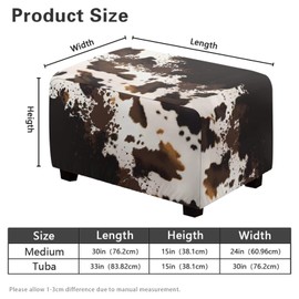 Cowhide Ottoman Slipcovers Rectangle,Footrest Stool Covers Rectangle Footrest Stool Covers Breathable Foot Stool Cover Protector with Elastic Bottom