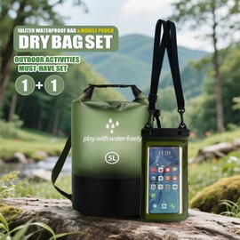 Sadodo Dry Bag 2L/5L/10L/20L Waterproof Bags,for Outdoor Activities and Water Sports,Camping,Boating,Kayaking,Fishing with Waterproof Phone Pouch Bag (Army Green, 5L)