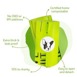 100% Certified Home Compostable Dog Poop Bags with Handles - 10% to Charity - ASTM D6400 & EN 13432 Compliant - 120 x Plant Based X Large Compostable Poop Bags (10 Rolls)